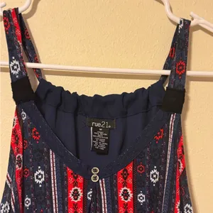 Rue21 Navy and Red Striped Floral Tank Top thumbnail 3