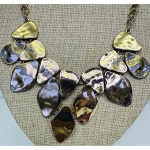 Hammered Like Flat Stones Gold Tone 16" Adjustable Necklace‎ Statement Piece thumbnail 4