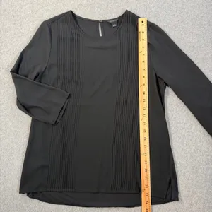 Ann Taylor Women's Small Black Pleated Front 3/4 Sleeve Blouse Top thumbnail 5