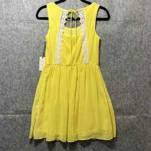 Papaya Yellow Sleeveless Lace Back‎ Cutout Mini Dress 20369D Small NWT thumbnail 5