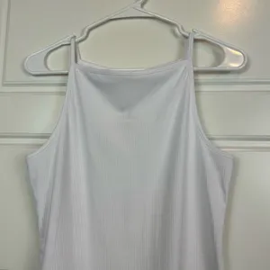Express Women’s Square Neck Spaghetti Strap White Ribbed Bodysuit Size Large thumbnail 3