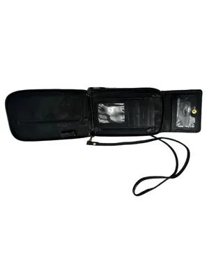 Black Leather Crossbody Bag With Adjustable Strap & Multiple Pockets 39I Size 8 thumbnail 2