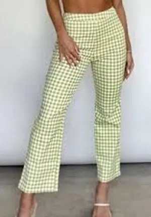 Lane 201 Pants Large Green Gingham‎ Cropped Bootcut Cotton Summer thumbnail 1