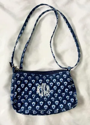 Vera Bradley quilted shoulder / crossbody bag Nantucket Navy pattern Monogram thumbnail 1