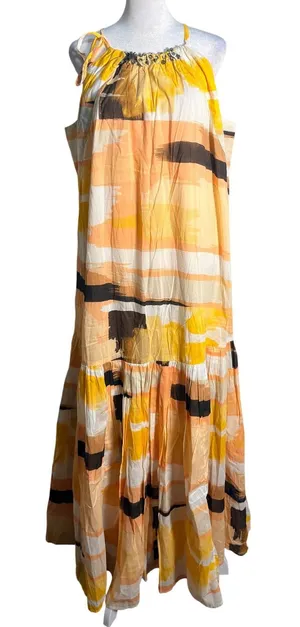 Lane‎ Bryant Yellow Abstract Brushstroke Embellished Maxi Dress Size 14/16 thumbnail 1