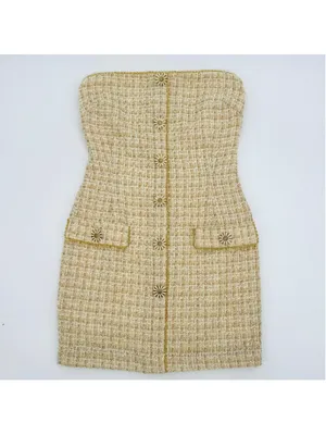 Anthropologie Eva Franco Strapless Tweed Dress Size 2 Beige Gold thumbnail 3