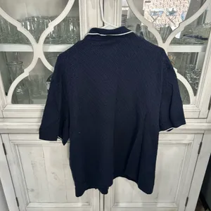 Abercrombie & Fitch Textured Knit Polo Shirt Navy Blue XXL thumbnail 4