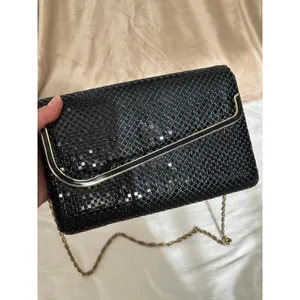 Vintage Black Metal Mesh Chainmail Evening Clutch Glam Purse Handbag Shoulderbag thumbnail 3