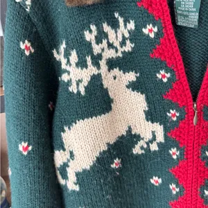 Vintage Ralph Lauren Hand Knit Wool Fur Collar Reindeer Christmas Sweater zipup thumbnail 5
