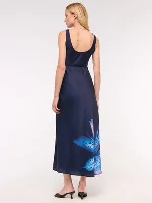 Abercrombie & Fitch Women’s Cowl Neck Draped Maxi Dress Dark Indigo Floral thumbnail 6