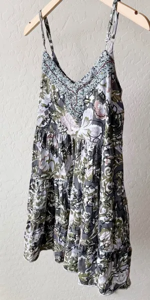Free People Western Royalty Beaded Strappy 100% Cotton Paisley Short Sundress thumbnail 1