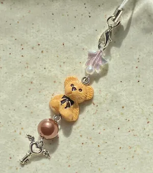 Handmade Kawaii retro y2k style teddy bear phone strap/accessory/keychain/bag charm/display🩵 thumbnail 4