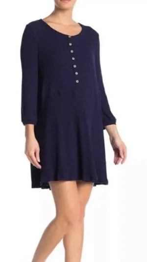 NWT Womens Anthropologie Blu Pepper Navy Blue Ribbed Button Baby Doll Dress - S thumbnail 1