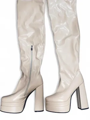 Beige Thigh High Platform boots Tan Size 7.5 thumbnail 5