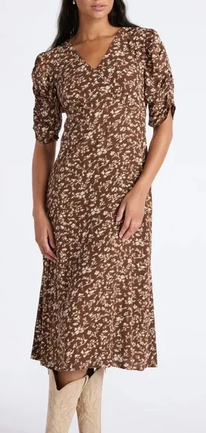 Time and Tru Women's Midi Dress with Ruched Sleeves thumbnail 1