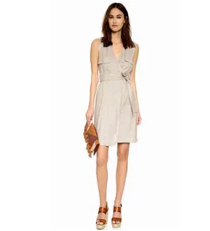 Diane Von Furstenberg DVF Sand Mellany Linen Blend Wrap Dress Size 6 thumbnail 2
