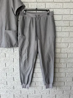 Mandala Scrub Set Charcoal Grey V Neck Top High Waisted Joggers Size Medium thumbnail 7