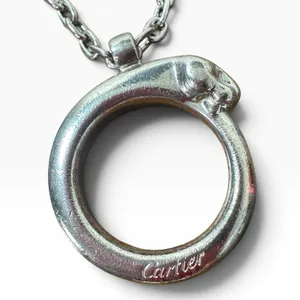 Cartier Silver Metal Panther Circle Keychain Bag Charm Engraved Pendant thumbnail 3