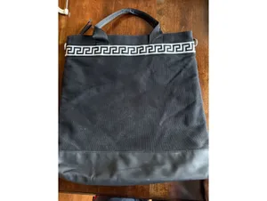 Versace Fragrances Black Tote Bag with Greek Key Pattern thumbnail 7