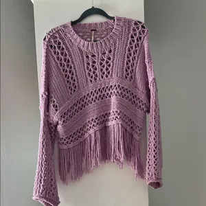 Free People Lavender Knit Fringe Sweater thumbnail 3