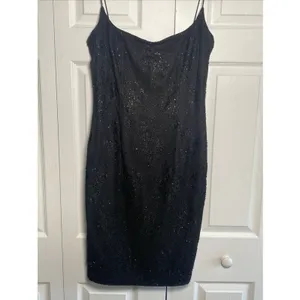 Carmen Marc Valvo Beaded Lace Cocktail Dress Womens Size 10 Black Vintage Y2K thumbnail 2