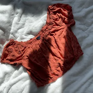 American Eagle Rust Eyelet Off Shoulder Crop Top L Boho Cottagecore Puff Sleeve thumbnail 3