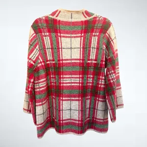 Entro Holiday Plaid Knit Sweater in Taupe Size S thumbnail 2