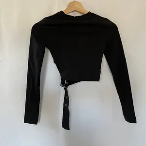 Urban‎ Outfitters Black Long Sleeve Crop Top With Belted Detail goth boho thumbnail 6