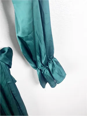 BALTIC BORN Katya Emerald Green Satin Faux Wrap V-Neck Maxi Dress Size Medium thumbnail 6