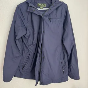 Eddie Bauer dark navy blue zip up rain jacket with hood women’s size L thumbnail 3