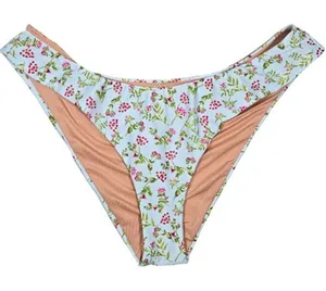 J Crew High Leg Cheeky Bikini Bottoms Floral Print Light‎ Blue Pink Size L thumbnail 1