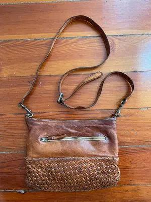 Langellotti Woven Leather Crossbody Bag Brown Made Italy Boho Cognac thumbnail 1