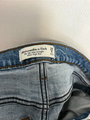 Abercrombie & Fitch Light Blue High-Rise Frayed Hem Jean Shorts thumbnail 6