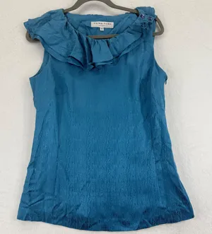 Trina Turk Los Angeles Teal Blue Ruffle Sleeveless‎ Top Women's Size 12 thumbnail 1