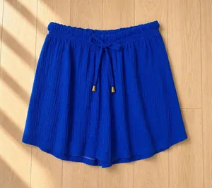 Blue Textured Drawstring Shorts Size S Elastic Waist Lightweight Beach Casual thumbnail 1
