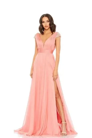 MAC DUGGAL Size 16 Coral Gown Wedding Formal Ball Gown Pleated Bodice Sequins thumbnail 1