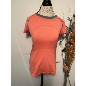 Lululemon Swiftly Tech Short Sleeve Crew Coral Orange Grey Size 10‎ R636 thumbnail 2