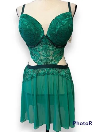 AUDEN XL intimate sleepwear lingerie green underwire padded adjustable straps thumbnail 3
