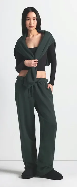 Skims Cotton Fleece Classic Straight Leg Pant in Spruce, Size Small thumbnail 1