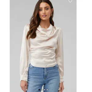 ASTR the Label Lilith‎ Satin Cowl Neck Long Sleeve Blouse Champagne M $98 thumbnail 4