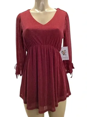 Siren Lily Maternity Shimmery Top with elastic and ties on sleeves New thumbnail 1