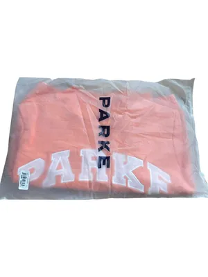PARKE Varsity Mockneck Sweatshirt Creamsicle Orange + Rose Pink Small/Medium NWT thumbnail 3