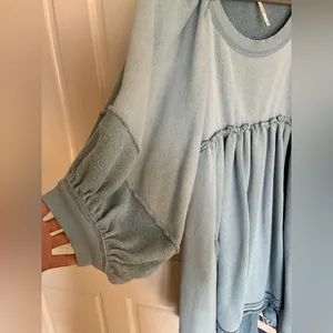 Free People Sunchild Babydoll Light Blue Tunic Sweatshirt Dress thumbnail 7