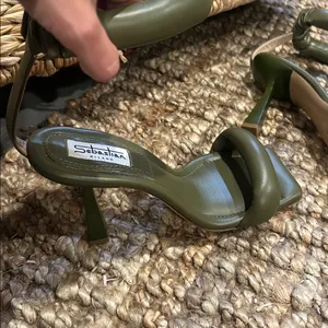 Sebastian Milano Olive Green Square Toe Padded Puffer Heel thumbnail 9