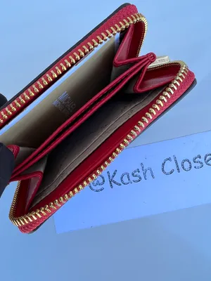 Jet Set Travel Zip Around Card Case Wallet Brown MK Flame Red thumbnail 3