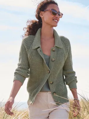 Garnet Hill Maren Linen & Organic Cotton Cardigan Sweater Size Large thumbnail 1