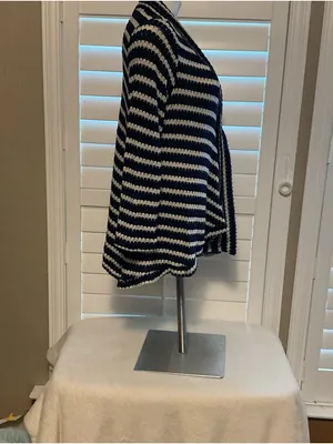 Closet Navy and White Striped Open-Front Cardigan thumbnail 2
