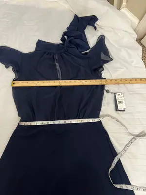 NWT Adrianna Papell Navy Blue Chiffon And Crepe Mock Neck Bow Dress Size 6 thumbnail 6