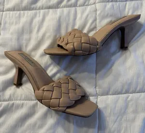 Steven New York Beige Braided Kitten Heel Mules Woven Strap Idra Nude Size 6.5 thumbnail 1