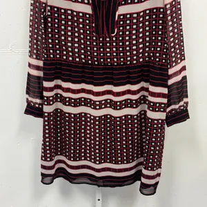 Ann Taylor LOFT Petites Geometric Tile Stripe Chiffon Dress Red Black White LP thumbnail 4